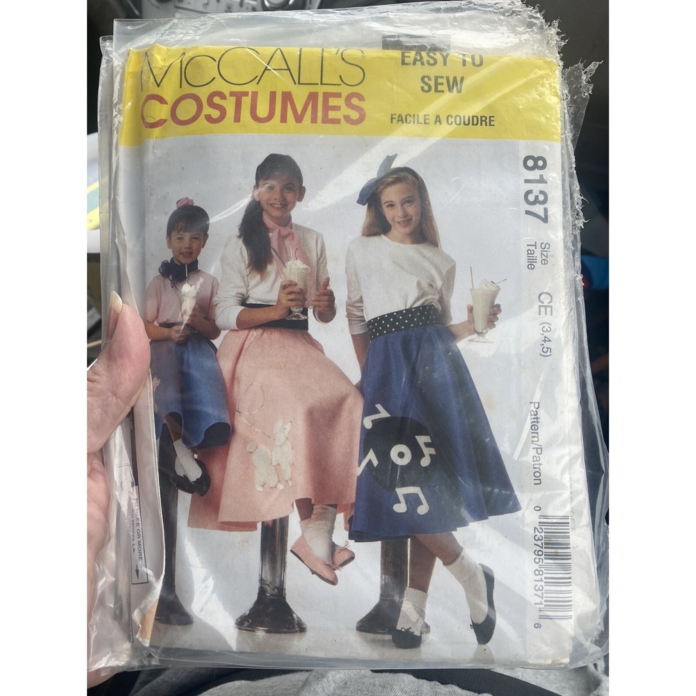 1996 McCalls Costumes Sewing Pattern 8137 Size 3-5 Uncut Poodle Skirts